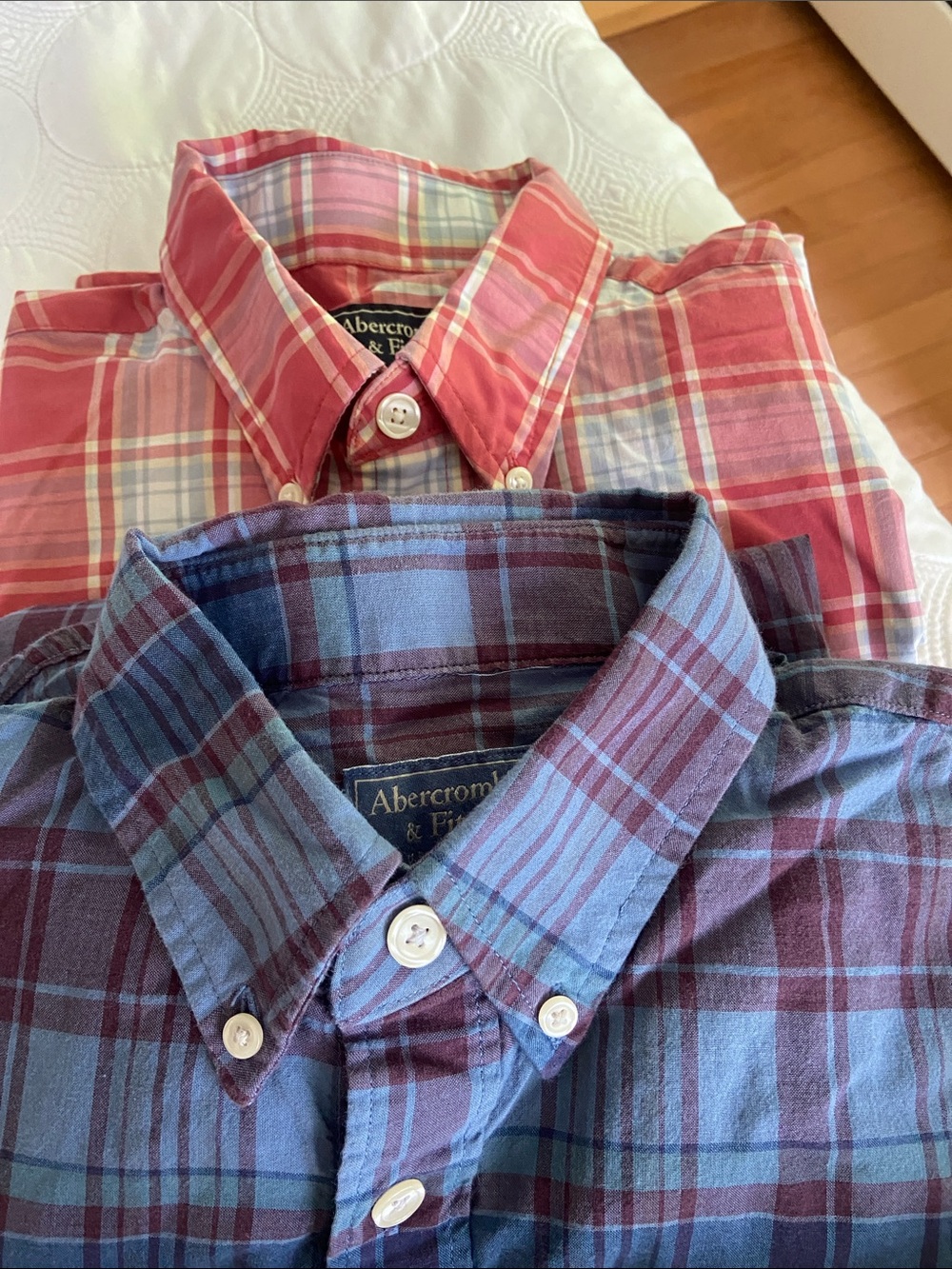 Bundle of 2 Abercrombie & Fitch Men's Plaid Button-Down Shirts - Red & Blue